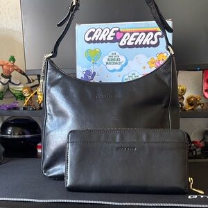 Cole Haan Black Leather Shoulder Bag with Wallet Set